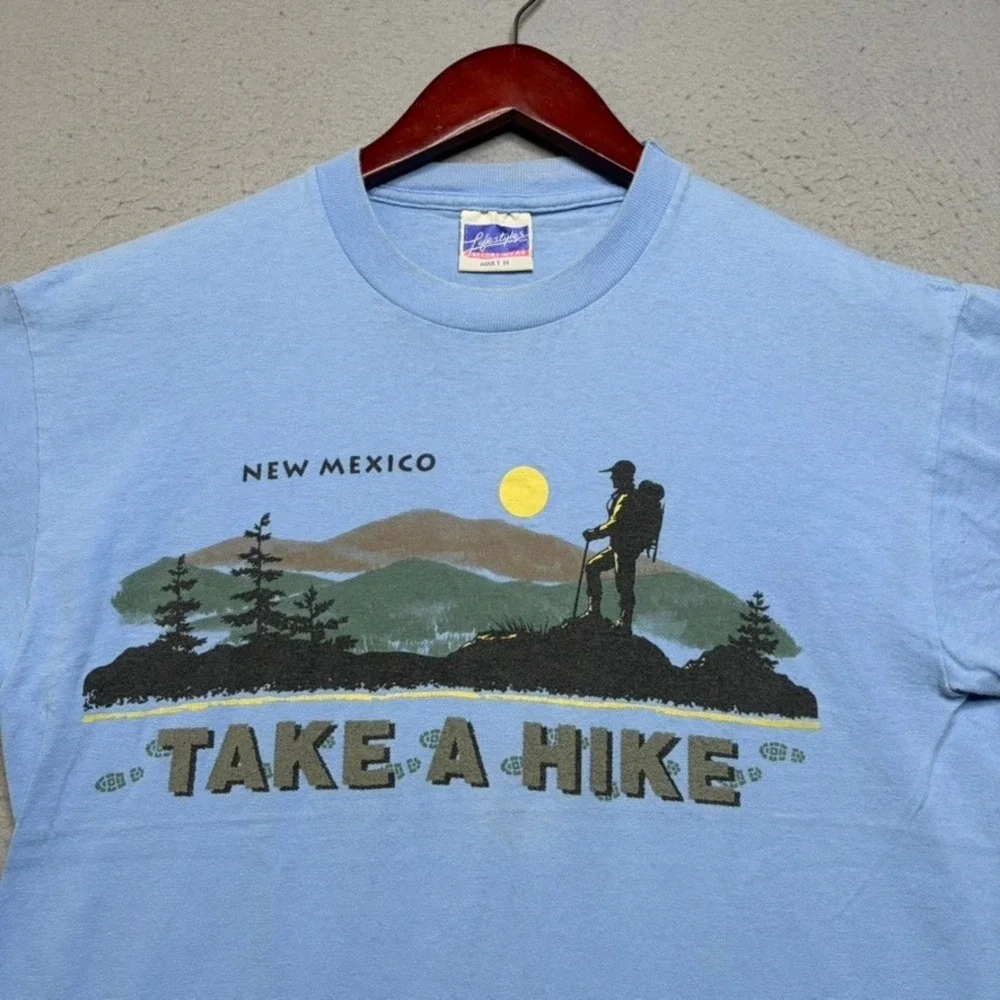 Lifestyles Resort Wear T-Shirt Mens M Blue New Mexico Take A Hike Vintage 90s